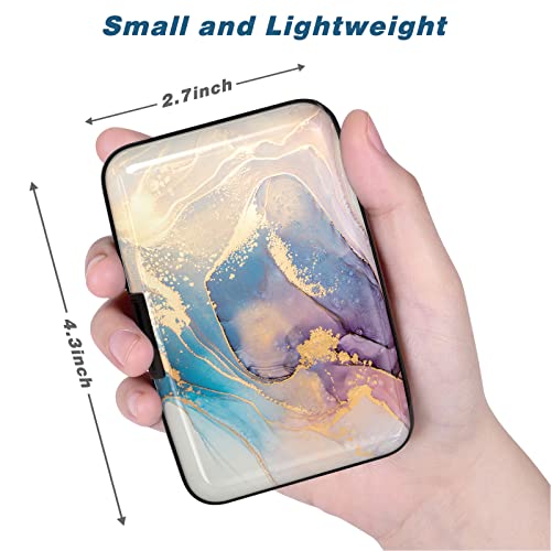 Image of Credit Card Holder, Mini Aluminum Card Wallet RFID Blocking Slim Metal Hard Card Case for Women Men, Pink Gold Marble