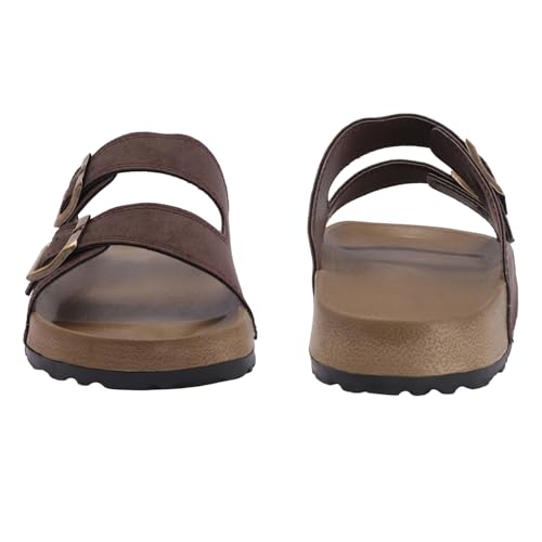 Image of Men's Double Buckle Sandals | Adjustable Strap Slip-On Comfort Slides | Cushioned Footbed Anti-Skid Casual Slippers for Regular Wear Indoor Outdoor