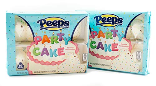 Party Cake Flavored Marshmallow Peeps - 2 Packs of 10 - Novelty Birthday Cake Flavored Peep Chicks - Gluten Free Marshmallow Candy - Naturally & Artificially Flavored