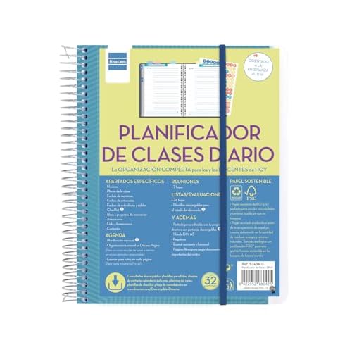 Finocam - Planificador de Clases Diario Docente español, Tamaño de hoja 4º (155x212mm)