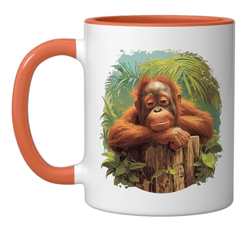 Taza de cerámica Orangutans Naranja/Blanco 11 oz miniatura 1