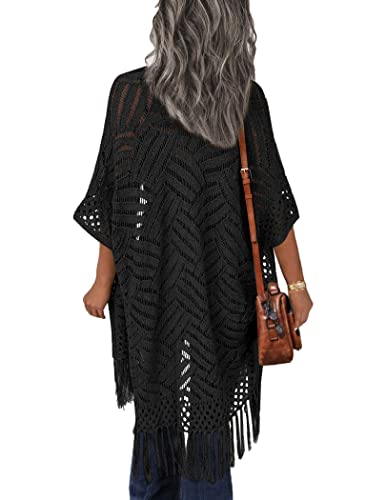 Image of HOTOUCH Womens Knit Cardigan Open Front Outwear Hollow Out Crochet Tassel Lightweight Kimonos Sweater S-XXL