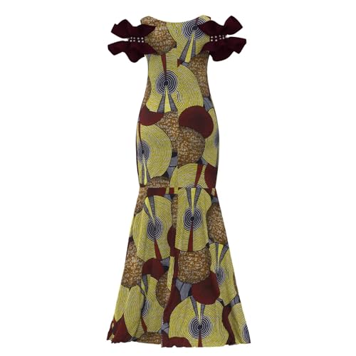 Image of iooiooi Womens Elegant Ankara Maxi Mermaid Dress Lace Decorated African Gowns