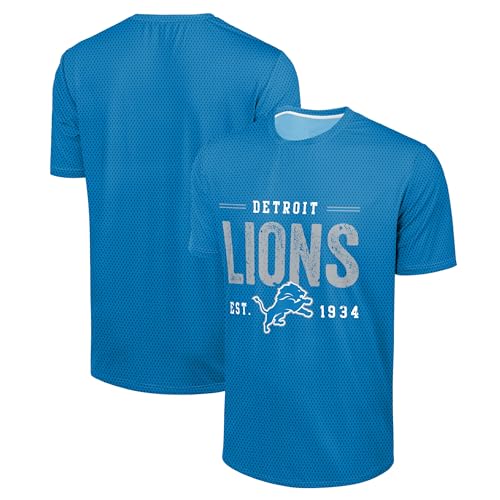 FOCO NFL Men's Officially Licensed Football Team Logo Wordmark Distressed Performance Team Color Crewneck T-Shirt - Detroit Lions - Blue - (X-Large)