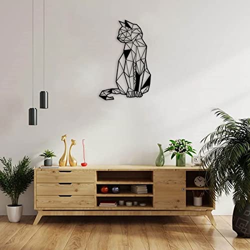 Art Mural en métal de Chat : une silhouette noire géométrique - 5
