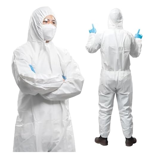 AMZ Medical Supply Disposable Coveralls for Men, Women, X-Large, Pack of 5 White Hazmat Suits Disposable with Hood, Zipper, 60 GSM Microporous Hazmat Suit Costume, Waterproof Lab Coveralls Disposable
