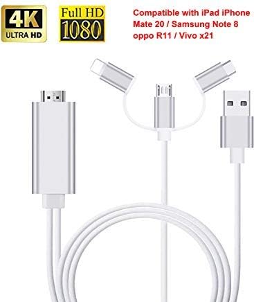3 in 1 HDMI Cable Adapter, ZAMO 1080P USB/Type-C to HDMI Adapter Mirror Mobile Phone Screen to TV/Projector/Monitor Compatible with S8/9 Note 8/9 and More Android Devices