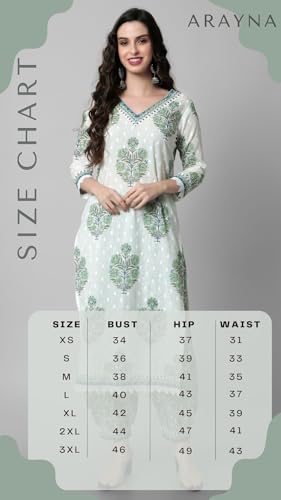 Image of Arayna Women's Cotton Printed Floral Straight Kurta with Palazzo Pants and Dupatta Set