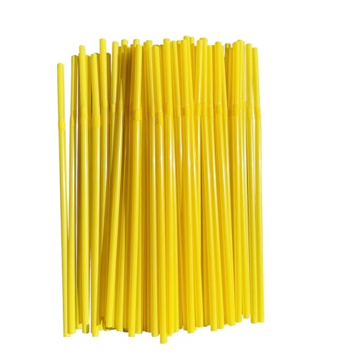YAOSHENG 200pcs 8.26 x 0.2Solid Colors Flexible Drinking Yellow Straws Plastic Disposable Bendy Straws (Yellow)