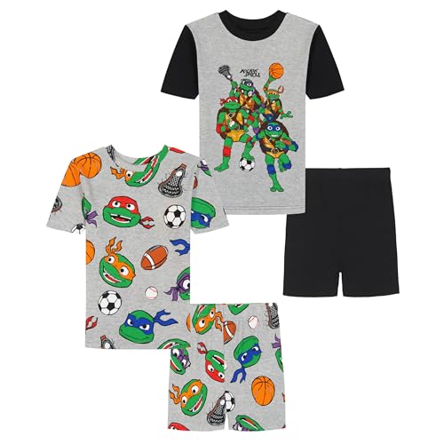 Nickelodeon Boys 4-Piece Snug-Fit Cotton Pajama Set Soft & Cute for Kids Turtle Sports Size 8