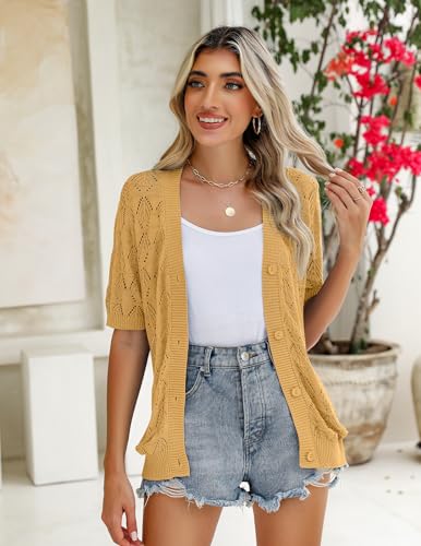 Image of Zeagoo Women's Short Sleeve 2026 Summer Crochet Cropped Cardigan V Neck Button up Bolero Shrug Sweater