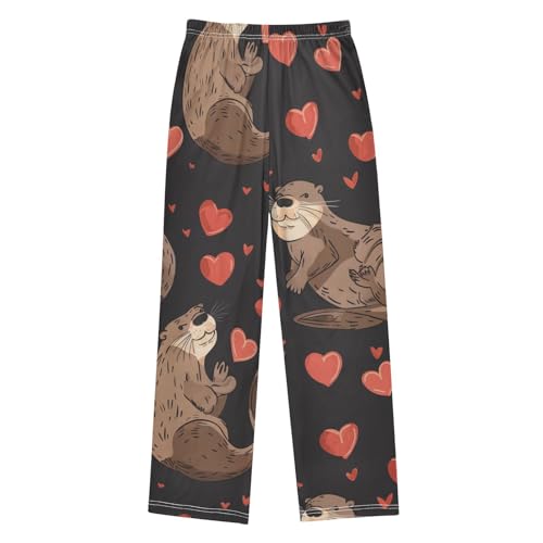 Otter Sweet Love Boys Long Pants Soft Trousers Elastic Waist Kids Lounge Bottoms with Pockets S-XL2