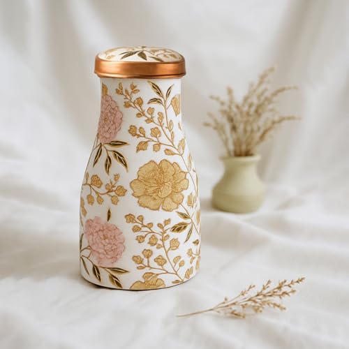 Image of Copper Festive Water Bottle Set of 1 for Home Decor Gifts| Copper Water Bedside Bottle | 850 ml Diwali Gift for Family and Friends | Gift Items for Home Decoration
