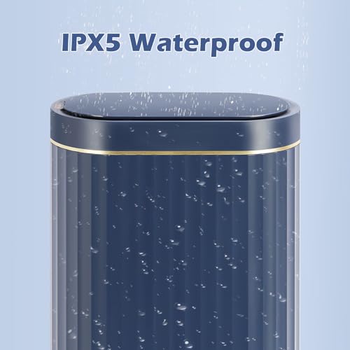Image of ELPHECO Plastic Touchless Trash Can, Small, Gold, Motion-Sensor, Rectangular, Bathroom, Bedroom, Kitchen, Office (Midnight Blue, 2 Gallons)