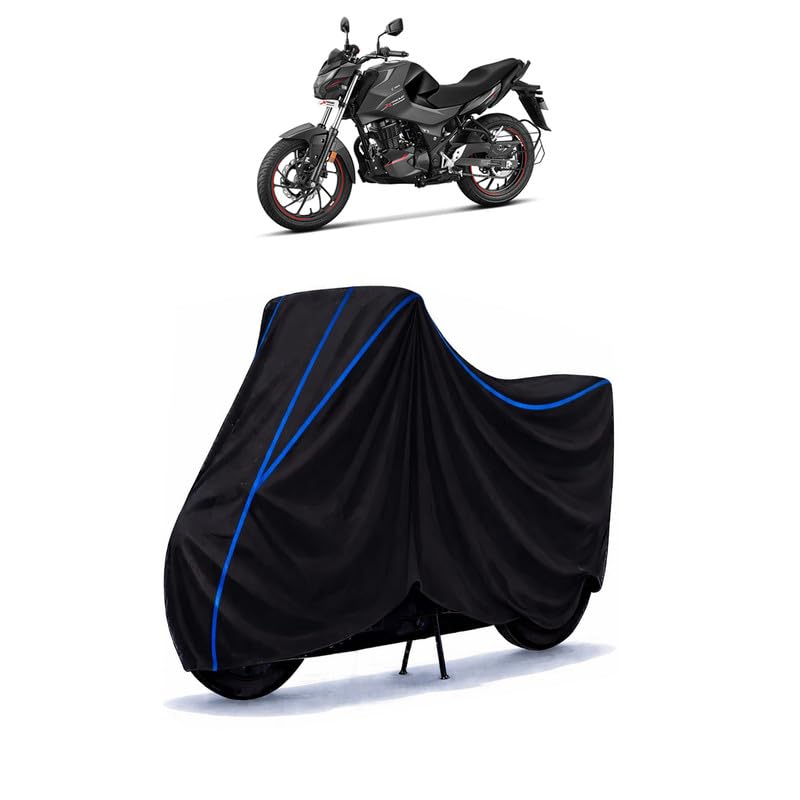 Image of Hero Xtreme 160 R Bike Cover Water Resistant Universal Motorcycle Rain | Heavy Duty UV Protection, Dust, Scratch Indoor Outdoor All Weather with Black Blue Piping Elastic