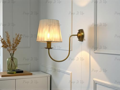 Image of Prop It Up Vintage Wall Sconce Light with White Fabric Shade for Home, Golden Antique Finish wall lamp for Hall, E27 Holder, Metal Frame, Indoor Lighting, Bulb not Included