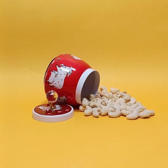 IGH Pichwai Printed Hammered Dry Fruit Bowl 4 inch with Lid (Pot Shape), Return Gift for Baby Shower, Serving Bowls/Jars for parties (10)