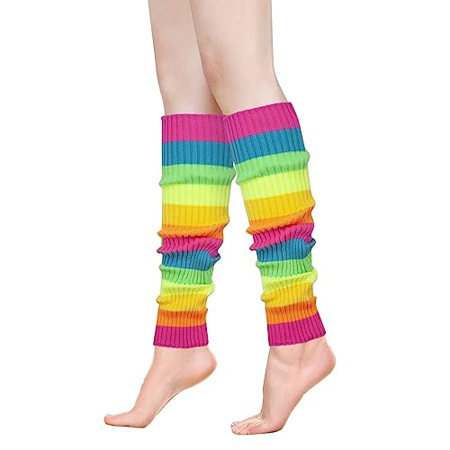 Image of ONUPGO Leg Warmers for Women 80s Party Accessories 80s Neon Knit Ribbed Leg Warmers Girls Junior Winter Leg Warmers Socks