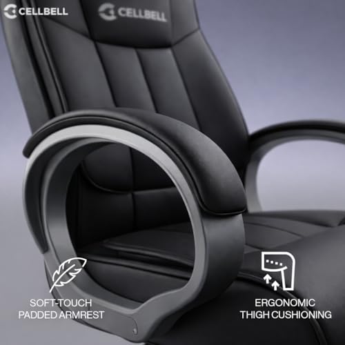 Image of CELLBELL BossPro Fabric Office Chair High Back Ergonomic Executive Boss Chair with Memory Foam Cushion Lumbar Support Chrome Base Hydraulic Tilt Rocking Function 120kg Capacity (Black)