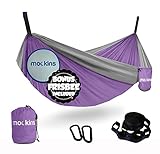Mockins Lavender Gray Single Camping Hammock with Adjustable Tree Straps & Frisbee | Portable Lightweight Nylon Parachute Hammocks | Indoor & Outdoor Use | Hiking, Backpacking, Traveling & Backyard