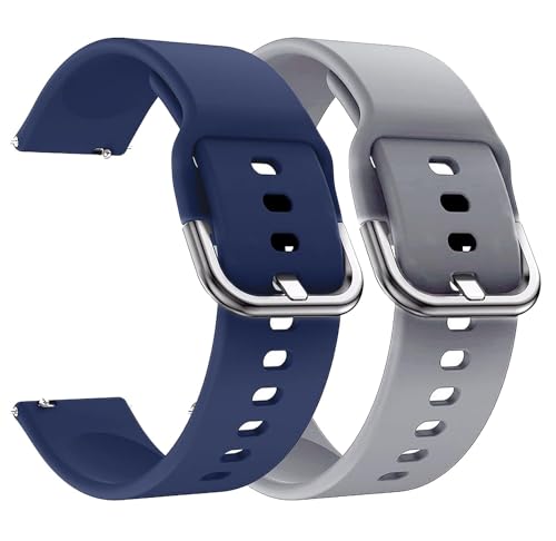 Image of PEFKO PSS56 19MM Replacement Soft Silicone [ Tang Buckle ] / Milanese [ Magnetic ] Sporty Straps /Bands Compatible for Boat Storm Smart Watch & Watches with 19mm Lugs Size (19MM, NAVY BLUE /GREY)