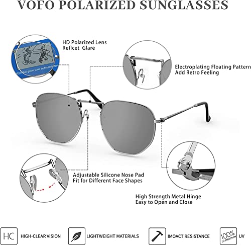Trendy Round Sunglasses for Women Men Polarized UV Protection, Retro Small Hexagon Sunglasses VF7608…2