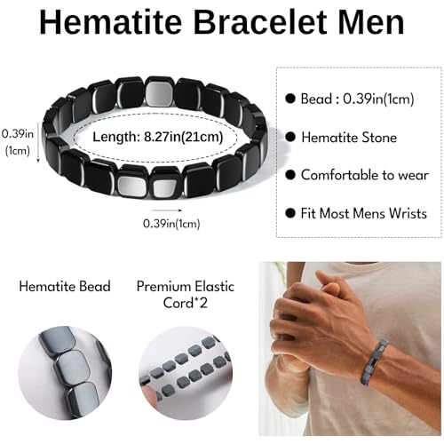 Giovanchi Pulseras para Hombre Pack 6 Pcs Tamaño Grande Hematita miniatura 5