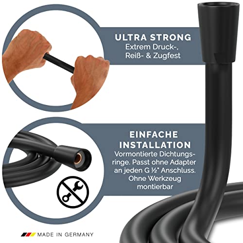 PRISMA Shower Hose 160 cm Black with Double Anti-Twist Shower Tube Replacement Made in Germany Extremely Flexible Anti-Twist with Kink Protection Shower Hose with Swivel in Black - Image 4