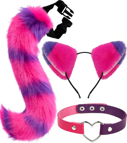Cat Wolf Fox Ears and Tail Costume Set with Bell Lace Choker