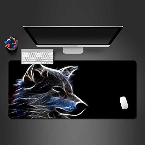 Tapis de souris gaming antidérapant XXL grand sous-main loup gris 3D