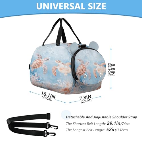 Turtle Coral Blue Kids Travel Duffel Bag for Boys Girls Overnight Weekend Tote Bag with Shoes Compartment for Dance Gym Sports3