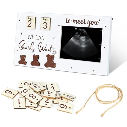ROYUEXT Baby Ultrasound Photo Frame Ultrasound Photo Frame with Countdown Weeks Mum to be Gifts Pregnancy Countdown Calendar 24 x 12.8 cm White