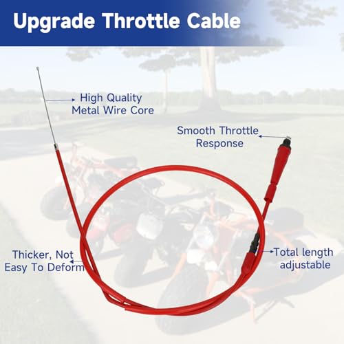 Image of Mini Bike Throttle Assembly for Coleman CT200U BT200X CT200U-EX | Throttle Cable Kit Compatible with Predator 212 196cc 79cc 97cc 99cc Mini Bike 4 Stroke Dirt Bike, 50'' Adjustable Cable, Red