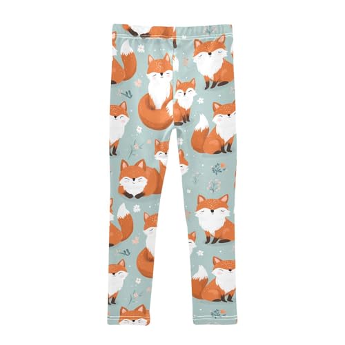 Kawaii Fox Flower Girls Leggings Ultra Soft Compression Yoga Gym Pants for Kids 4-10T2