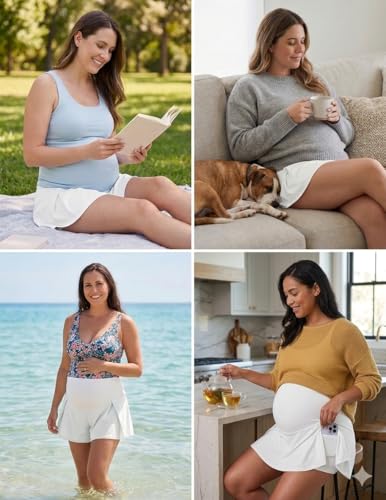 Image of PACBREEZE Women's Maternity Shorts Over Belly Quick Dry Workout Athletic Running Shorts with Zipper Pockets
