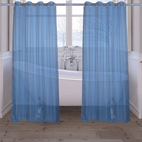 Image of 213 cm (7 ft) Waterproof Shower Curtain With Eyelets | Window Polyester Fabric Strips Design | Dark Blue colour | (Pack of 1) | Bathroom Shower Curtain | Waterproof Polyester | 213 L x 121 W centimeters
