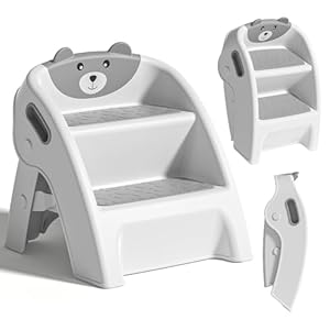 TPN Toddler Step Stool for Bathroom Sink and Potty Training Durable Anti-Slip,Anti-Tip A-Frame,10-Second Assembly, 2-Step Potty Stool with Wide Steps (Gray)