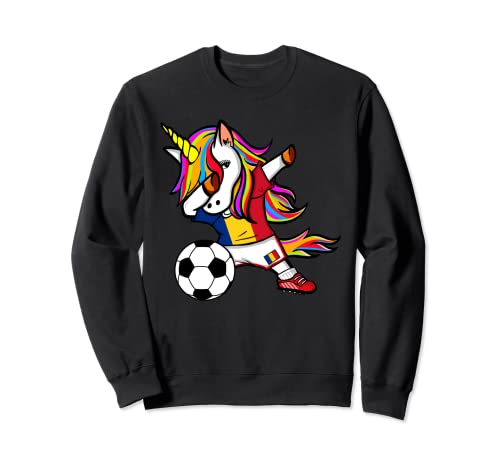 Dabbing Unicorn Romania Soccer Fans Jersey Romanian Football Sweatshirt, Black