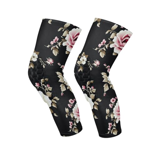 JUNZAN Elegant Roses in Black Basketball Knee Pads for Youth Kids Wrestling Knee Pads with Sleeves Sport Kneepads for Volleyball Football