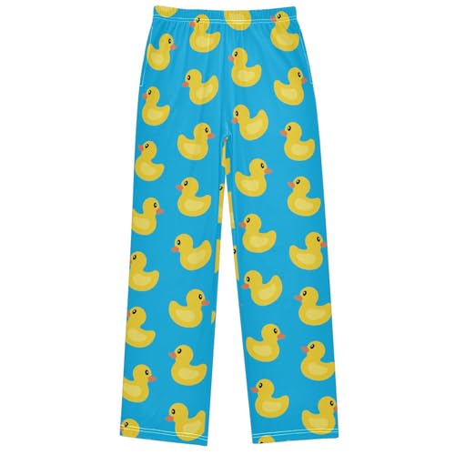 Boy's Pants Yellow Duck Blue Pattern Jogger Pants Elastic Waist Long Bottoms Trousers with Pockets 6-14 Years
