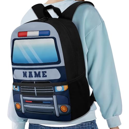 Custom Name Boys Backpacks Ages 4-6 Blue Police Car Kids School Bags for Boys for Kindergarten Large Capacity Kids Bookbag with Side Pockets Lightweight Outdoor Backpacks4