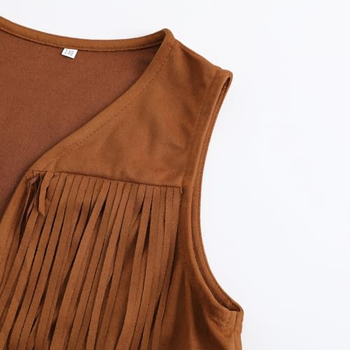 Girls Suede Fringe Vest Western Cowgirl Outfits Sleeveless Tassels Outfit Shirt Jacket4