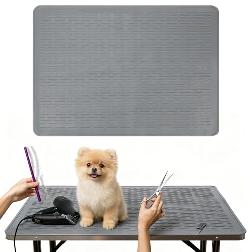 Dog Grooming Table Mat Pad Non Slip, Multipurpose Soft Pet Grooming Table Mats at Home, 28 x 19.7 Inch Silicone Durable Anti-Fatigue Groomer Mats Paw Protection Easy-Clean Cat Dog Bath Mat (Grey) by Lonepetu - Used condition - US$17.09