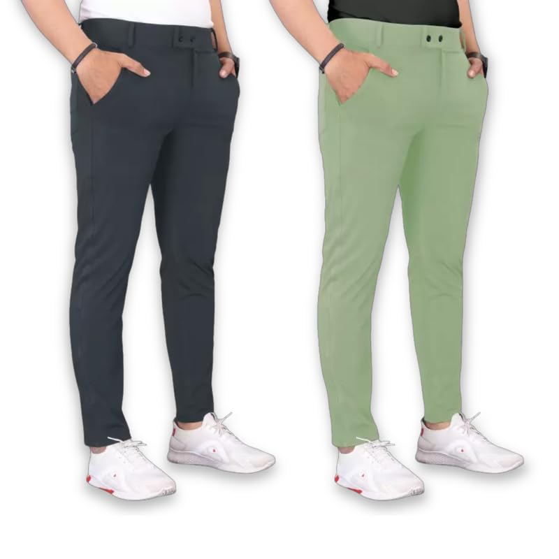 Image of Men's Stylish Slim Fit Lycra Blend Trousers - Pack of 2 (Combo) Formal Pants for Men | Stretchable Regular Office Formal Wear | Comfortable Solid Casual, Business, and Work Trousers for Men
