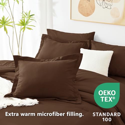 CozyLux Queen Comforter Set Brown, 7 Pieces Bed in a Bag Queen Size Comforter Set with Sheets, Bedding Sets with Down Alternative Comforter, Fitted Sheets, Flat Sheets, Pillow Shams and Pillowcases