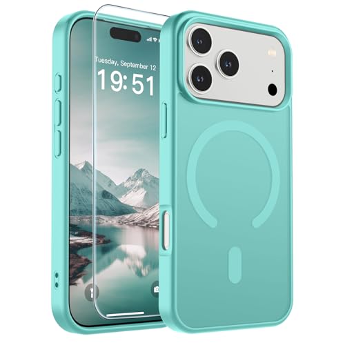 Image of SUPFINE Magnetic for iPhone 17 Pro Case (Compatible with MagSafe)(Military Grade Drop Protection) Translucent Matte Shockproof with Anti-Fingerprint Phone Cover,Blue Green
