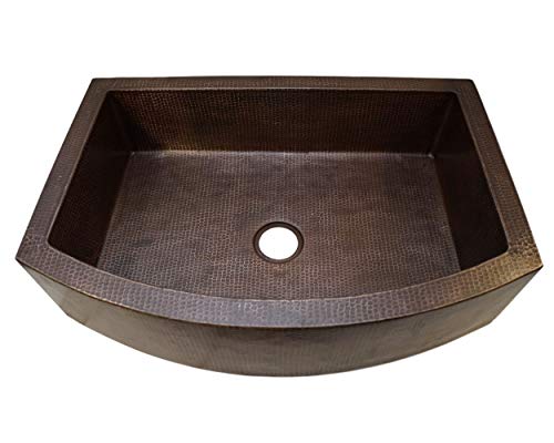 Soluna Copper Farmhouse Sink - 33" Hammered Copper Kitchen Sink Rio Grande Finish - Pure Rounded Copper Style Sink - Premium Copper Kitchen Sink - Antique Hammered Copper Sink - Luxury Farmhouse Sink