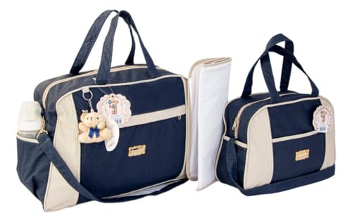 Kit Bolsa Maternidade 3 Peças Azul com Trocador Portátil – Organização, Estilo e Praticidade para Passeios com o Bebê