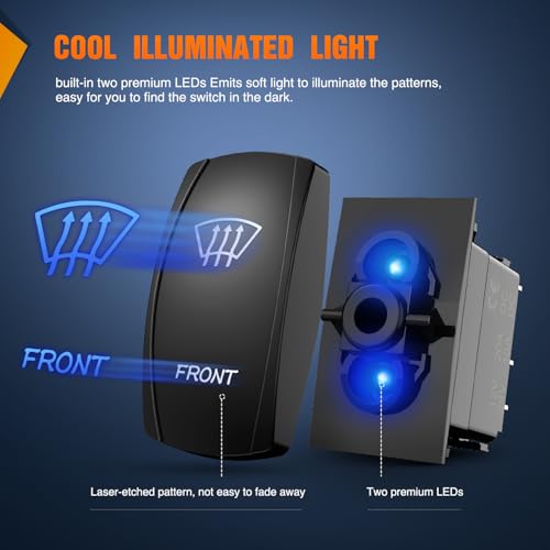 Image of Nilight Front Rocker Switch Led Light Bar 5 Pin Laser On Off | SPST Switches 20A /12V 10A /24V Blue with Jumper Wires Set for Cars Trucks Boats ATVs UTVs RVs