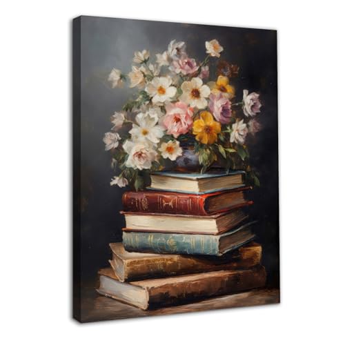 Image of Dazzlewall Framed Vintage Flower Wall Art Decor Moody Flower Books Prints, Floral Oil Painting Poster Dark Academia Aesthetic Decor for Bedroom 12x16 in